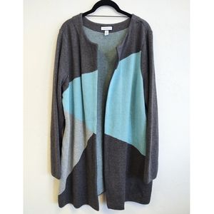 Charter Club Womens Cardigan Sweater Colorblock Long Duster Gray Blue Size Large